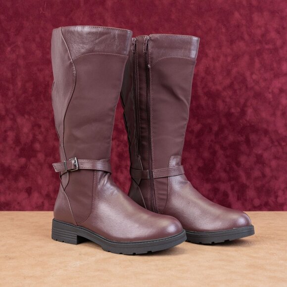 Easy Street Women Erica Burgundy Wide Calf Faux Leather Riding Knee Boots sz 10 - Picture 1 of 10